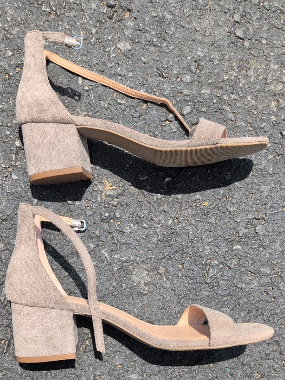 Madden Girl Taupe Suede Ankle Strap Block Heel Sandals - Picture 4 of 5